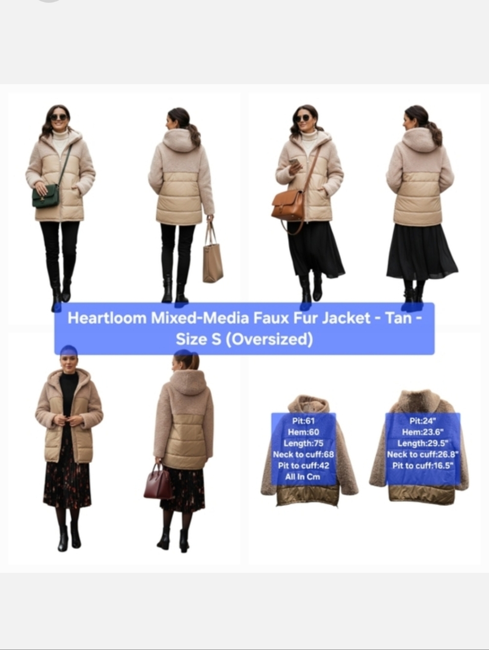 ​Heartloom Mixed-Media Faux Fur Puffer Jacket Size S (Oversized)